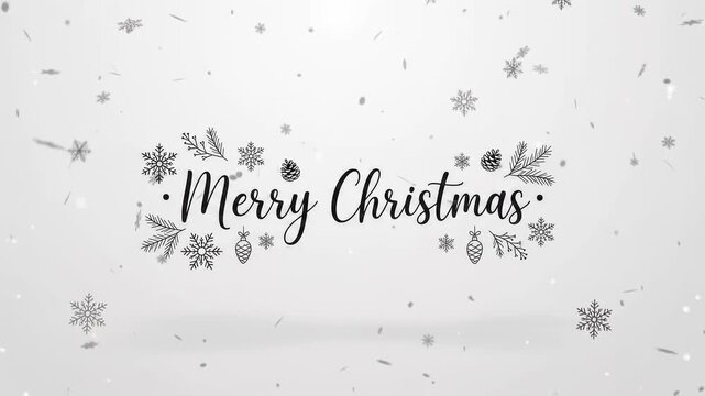 Merry Christmas greeting text typography with snowflakes on white background banner