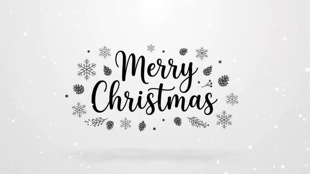 Merry Christmas typography lettering greeting card with snowflakes and festive icons on white