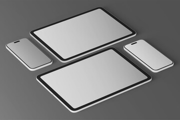 3D mockup set of modern tablet and smartphone screens © Rawpixel.com
