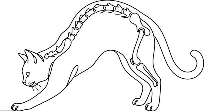 Cat spinal anatomy vector line drawing
