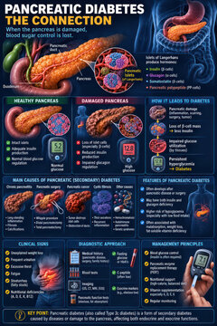 Pancreatic Diabetes Type 3c Medical Infographic with Causes, Symptoms and Diagnosis