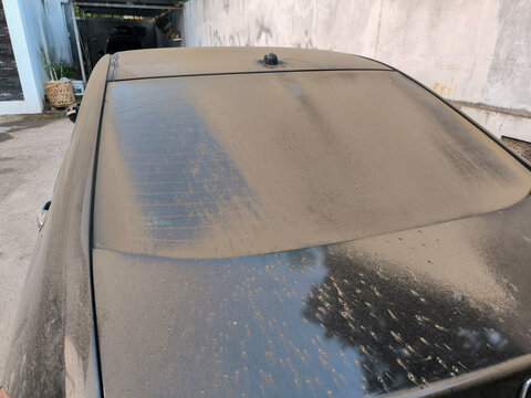 Anak Krakatau Volcanic Ash Covering Car Roof and Windshield