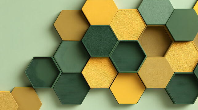 Abstract geometric pattern with green and yellow hexagonal honeycomb shapes