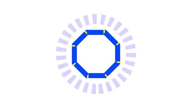 Blue octagonal loading ring animation. Seamless loop perfect for UI elements, progress indicators, buffering screens, internet connections, and tech interfaces.