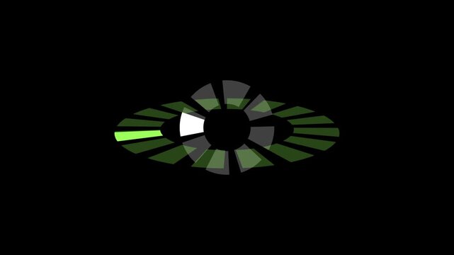 Abstract green 3D interlocking rings rotating on a black background. Perfect for complex data, network security, blockchain, science, and futuristic technology.