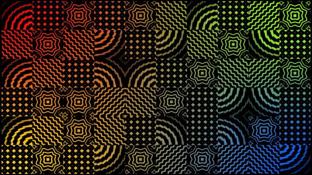 Abstract Geometric Pattern Grid with Rainbow Gradient