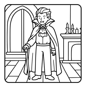 Vampire in Castle Halloween Coloring Page