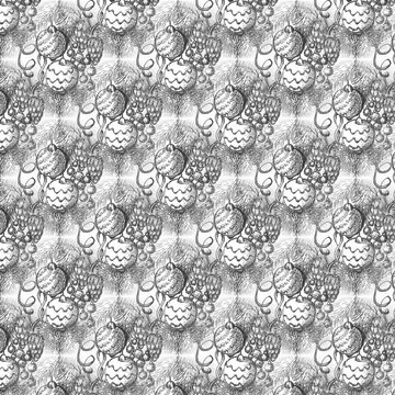 Hand drawn Christmas seamless pattern in zentangle style with winter decorations