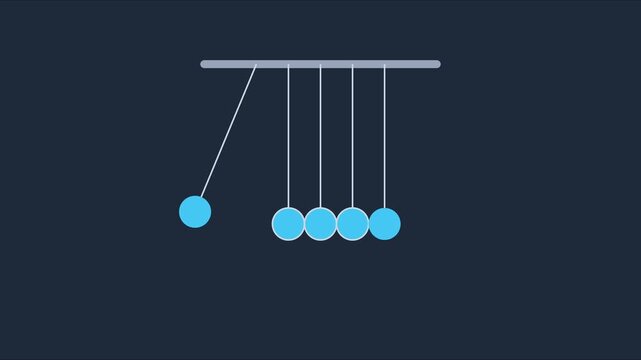 Newton's cradle physics pendulum animation: kinetic energy and momentum concept 4k