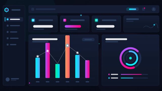 Animated Dark Mode UI Dashboard with Dynamic Financial Charts and Data Visualization.