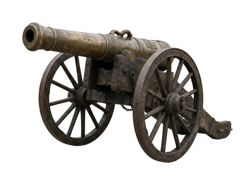 Vintage bronze cannon isolated on transparent background