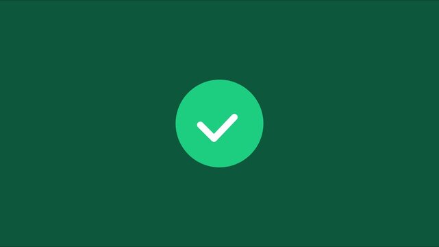Animated green checkmark appearing on dark animation 4k background, for ui and, task completion feedback