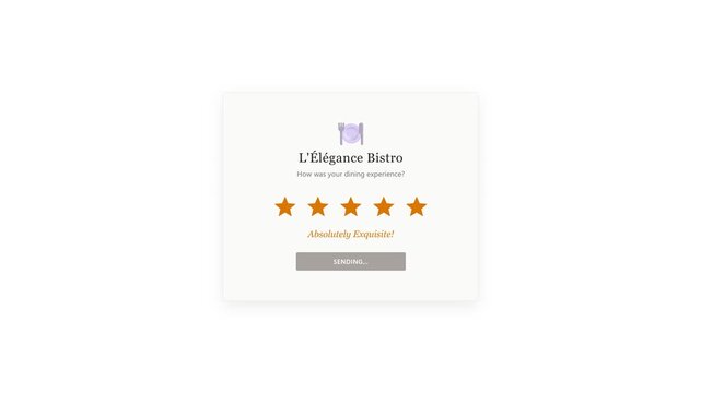 An elegant 2D motion graphic showing an automated star rating interaction for a fine dining restaurant