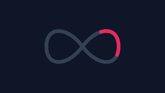 Animated infinity loop symbol with glowing progress loading effect on dark animation 4k background