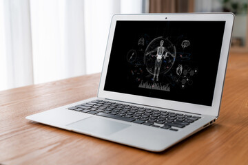 Medical science technology and futuristic healthcare virtual computer software analyze human health...