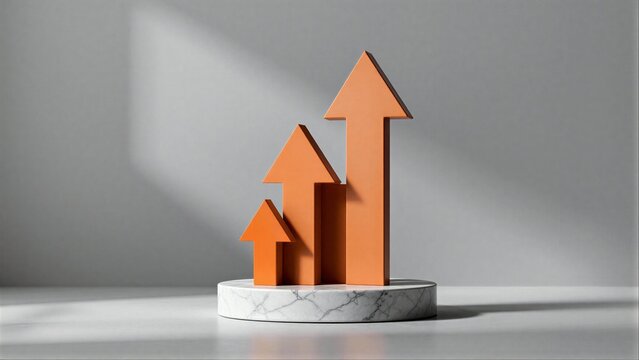 Three orange arrows pointing up on a marble base, symbolizing growth and progress.
