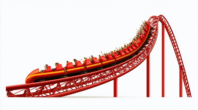 Excited People on a Thrilling Red Roller Coaster Ride