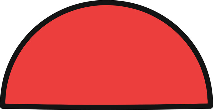 Red semi-circle vector icon, vibrant half-circle geometric shape, minimalist red dome graphic with black outline for UI design
