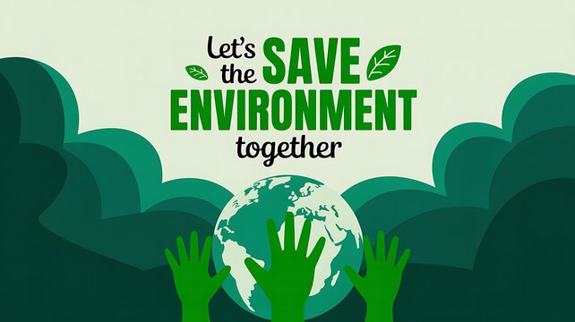 Let us save the environment concept illustration with planet earth and green hands graphic