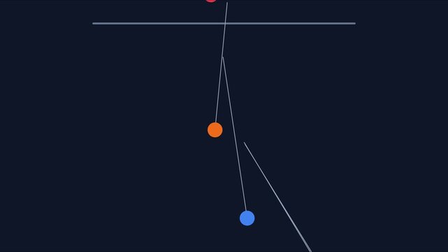 Physics pendulum simulation with colorful swinging spheres and motion paths animation 4k mechanics