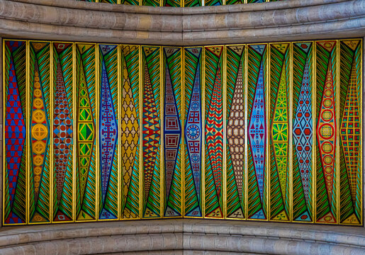 Colorful Neo Gothic Ceiling Detail Inside Almudena Cathedral Madrid Spain