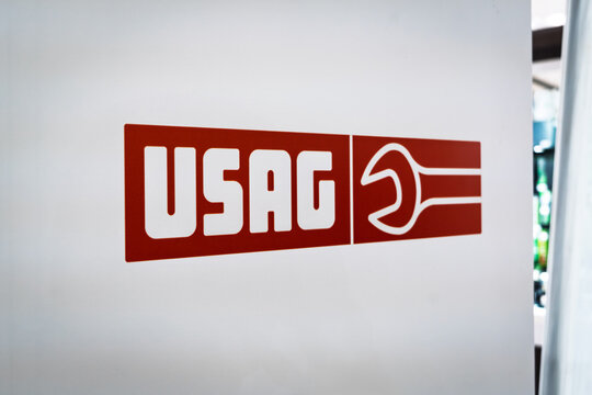 BELGRADE, SERBIA - MARCH 22, 2026: USAG logo on a white display panel at a Belgrade retailer, USAG, or Utensileria Societa Anonima Gemonio is an italian professional hand tools manufacturer.