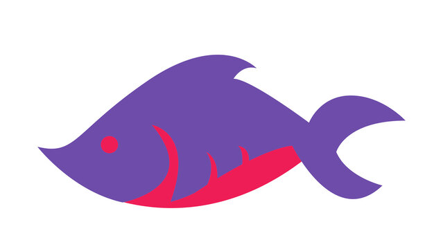 Minimalist purple and pink vector illustration of a fish graphic design icon transparent background