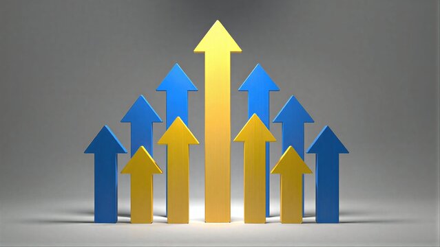 Colorful arrows point upward, symbolizing growth and progress in a minimalist setting.