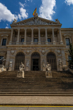 National Library of Spain Neoclassical Facade in Central Madrid Spain