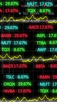 The animation shows a stock market display with red