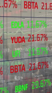 Animation of financial data processing over cityscape