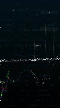 Animation of financial data processing against black background