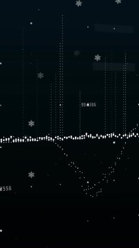 Animation of data processing and white particles floating against black background