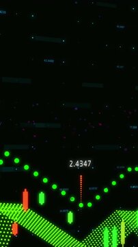 Animation of financial data processing against black background