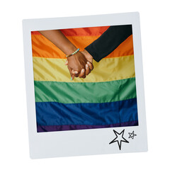 Png LGBTQ holding hands, gay pride instant photo on transparent background