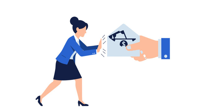 Businesswoman Refusing Bribe Envelope, Anti-Corruption and Corporate Ethics Concept Vector Illustration