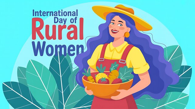 International day of rural women vector illustration with smiling female farmer holding bowl of fresh harvest