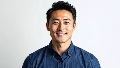 Obraz premium Confident Japanese Man in His 30s Portrait with Natural Skin and Clean White Background