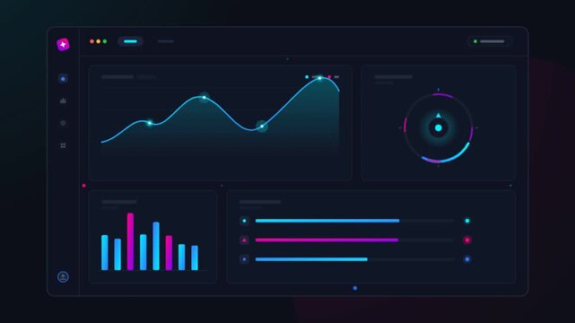 Futuristic Dark Mode Data Analytics Dashboard UI Interface Animation.