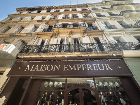 MARSEILLE, FRANCE - SEPTEMBER 29, 2025: Main facade of Maison Empereur in marseille center, a historic hardware and general store established in 1827.