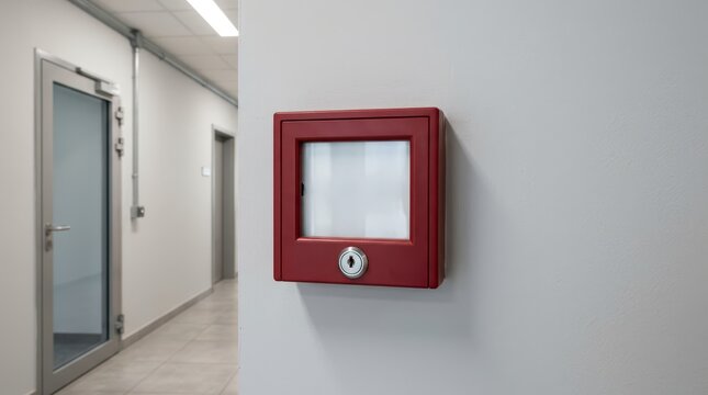 Red Glass Call Point Installed on Wall in Modern Office Environment