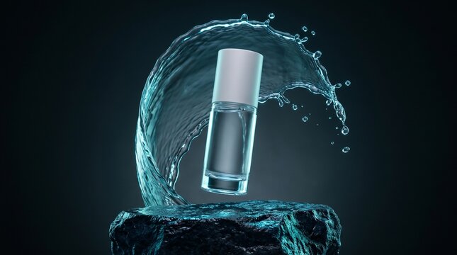 Glass serum above wet basalt and ocean water