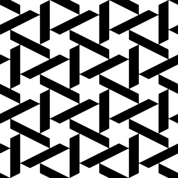 Seamless geometric black and white pattern with interlocking shapes