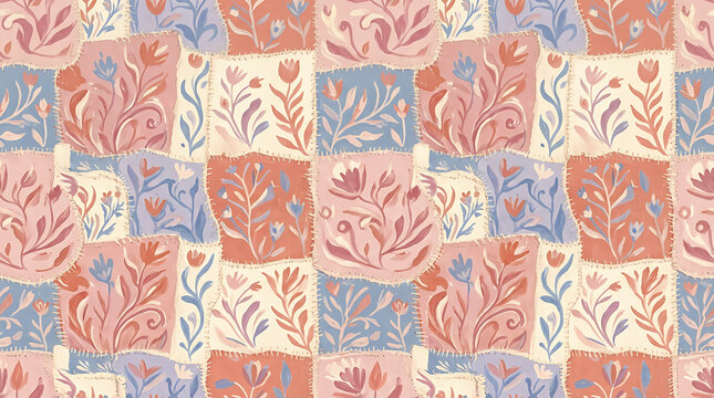 Floral pattern flower background in seamless tile patchwork of vintage botanical texture leaf plant ornament