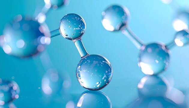 Abstract 3D rendering of a molecular structure with blue spheres and connecting bonds.