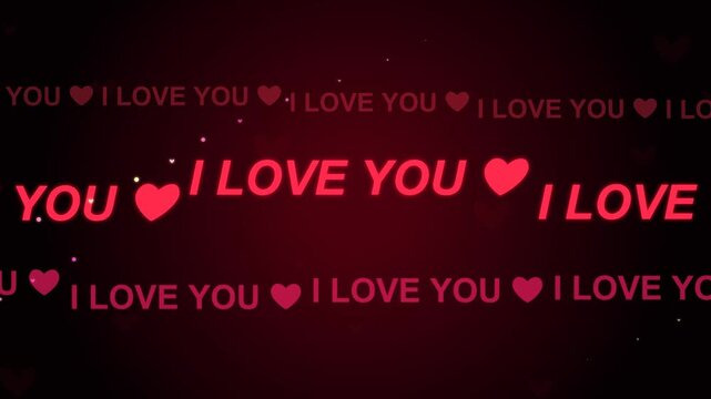 Romantic Valentine background with scrolling I Love You text and hearts