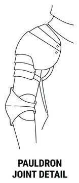 Knight pauldrons shoulder armor joint detail front view medieval warfare vector illustration.