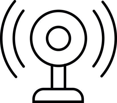 Outline illustration of a webcam with signal waves for video calls, streaming, remote meetings, content creation and online communication concepts