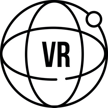 Outline illustration of a globe with VR text representing virtual reality technology, immersive digital environments, global connectivity and futuristic innovation concepts