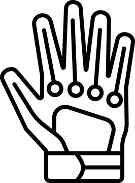 Outline illustration of a haptic glove designed for virtual reality interaction, motion tracking, digital control and immersive technology applications